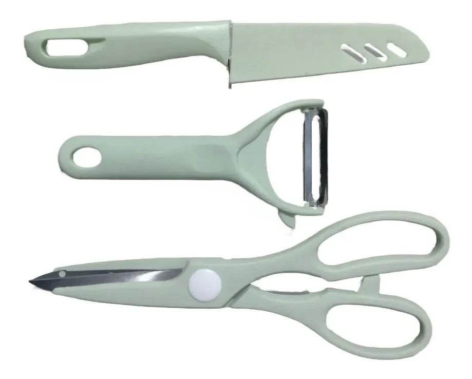 Set X4 Tabla Picar Pelador Cuchillo Tijera