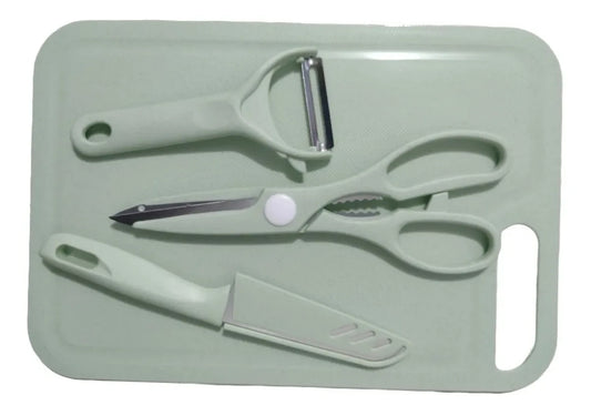 Set X4 Tabla Picar Pelador Cuchillo Tijera