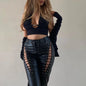 Pantalon En Cuerina De Ojaletes